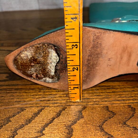 Vintage 70s Glacée Turquoise/Teal Leather Knee High Boots Boho Western Size 7N - Picture 15 of 15